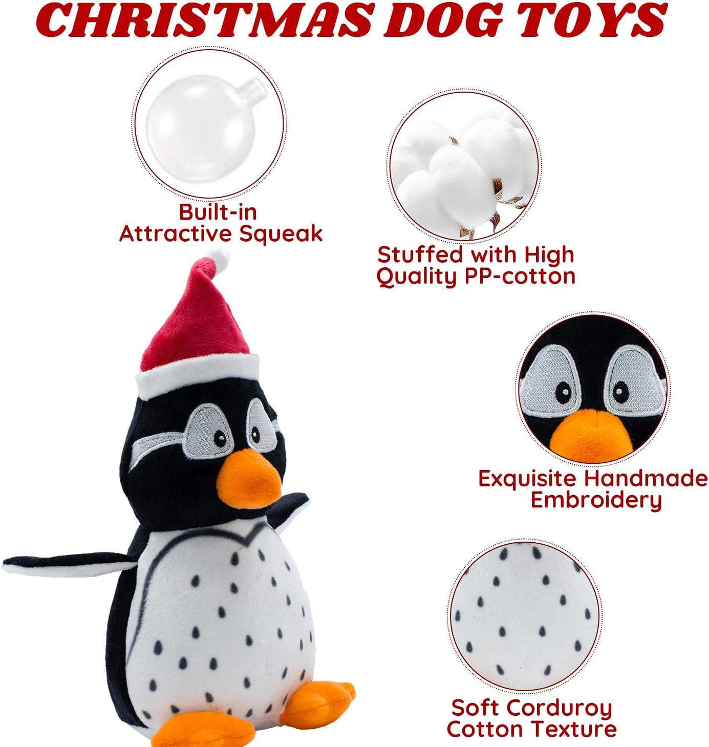 Dog Toys Squeaky Interactive Puppy Teething Chew Toy Stuffed PP Cotton Crinkle Sound Paper Tail,Penguin Shape for Large Medium Small Breeds Indoor Outdoor Play