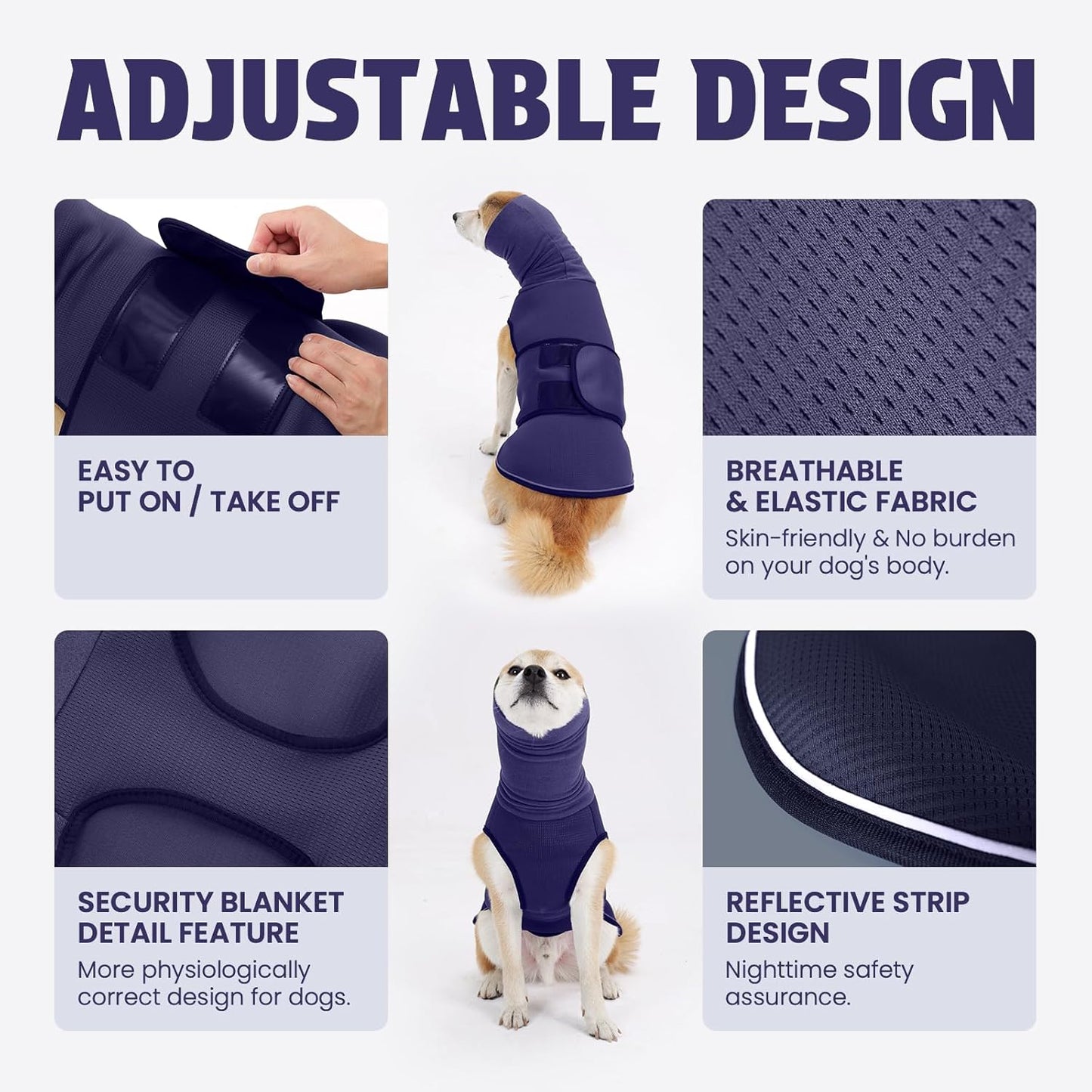Dog Anxiety Vest and Coat, Skin-Friendly Anxiety Calming Hoodie with Ear Wrap, Dog Jacket for Thunder, Fireworks, Travel, Vet Visits and Separation - Keep Pet Calm Without Medicine & Training