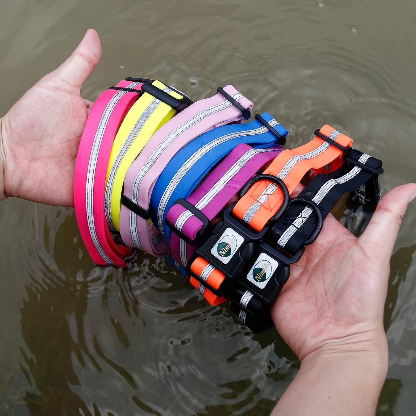 NIMBLE Dog Collar Waterproof Pet Collars Anti-Odor Durable Adjustable PVC & Polyester Soft with Reflective Cloth Stripe Basic Dog Collars S/M/L Sizes (Large (15.35”-24.8”inches), Lavender)