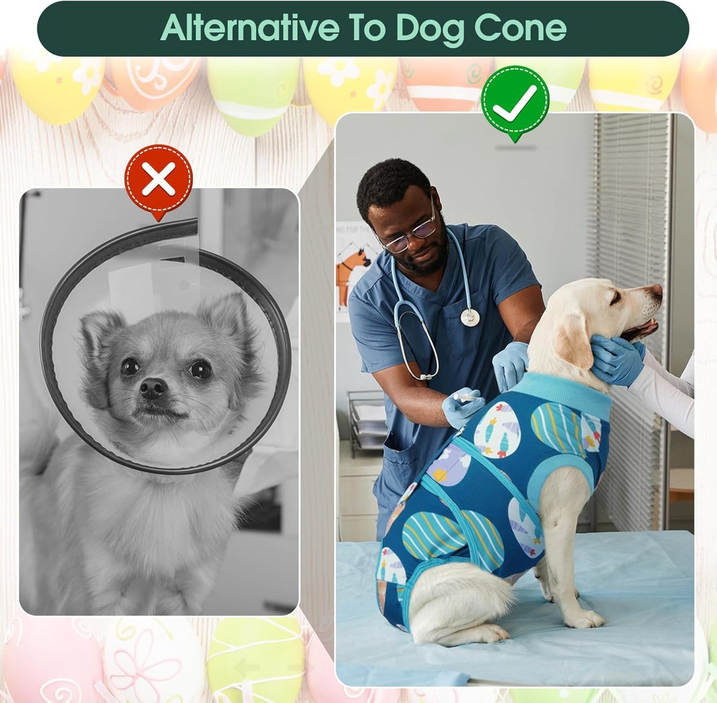 Kuoser Dog Surgery Recovery Suit, Doggie Surgical Bodysuit for Female Male Dogs, Pet Anti Licking Shirt for Spay Neuter Dog Cone Alternative