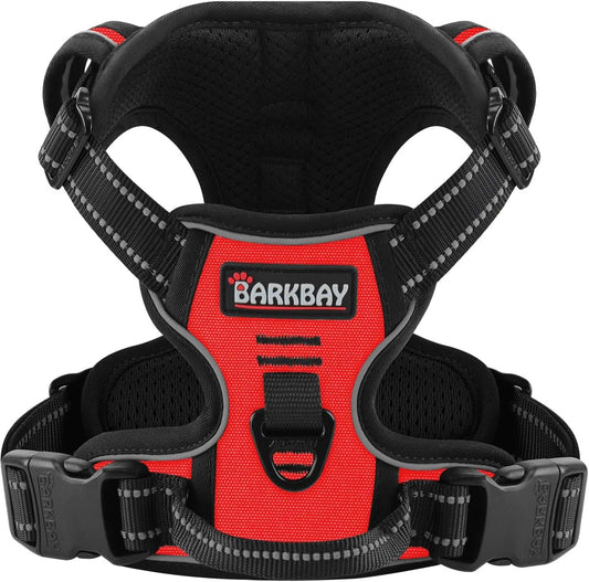 BARKBAY Dog Harness No Pull for Large Dogs - Adjustable, Reflective, Comfortable, No Choke, Heavy-Duty - Perfect for Outdoor Training, Walking, and Hiking - Strong & Durable - L & Red