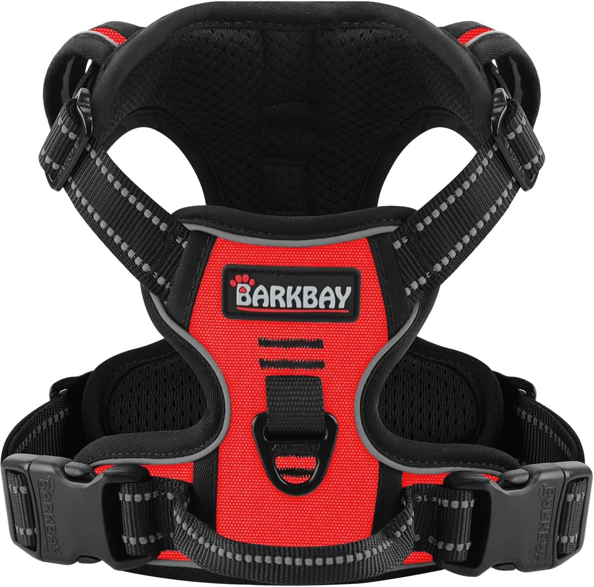 BARKBAY Dog Harness No Pull for Medium Dogs - Adjustable, Reflective, Comfortable, No Choke, Heavy-Duty - Perfect for Outdoor Training, Walking, and Hiking - Strong & Durable - M & Red