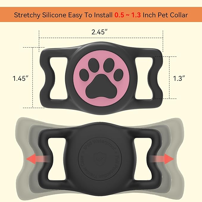 Dog Airtag Holder,[2-Pack] IP68 Waterproof AirTag Holder for Dog & Cat Collars,Silicone Air Tags Case for Pet Collars(Deep Pink+Deep Bule)