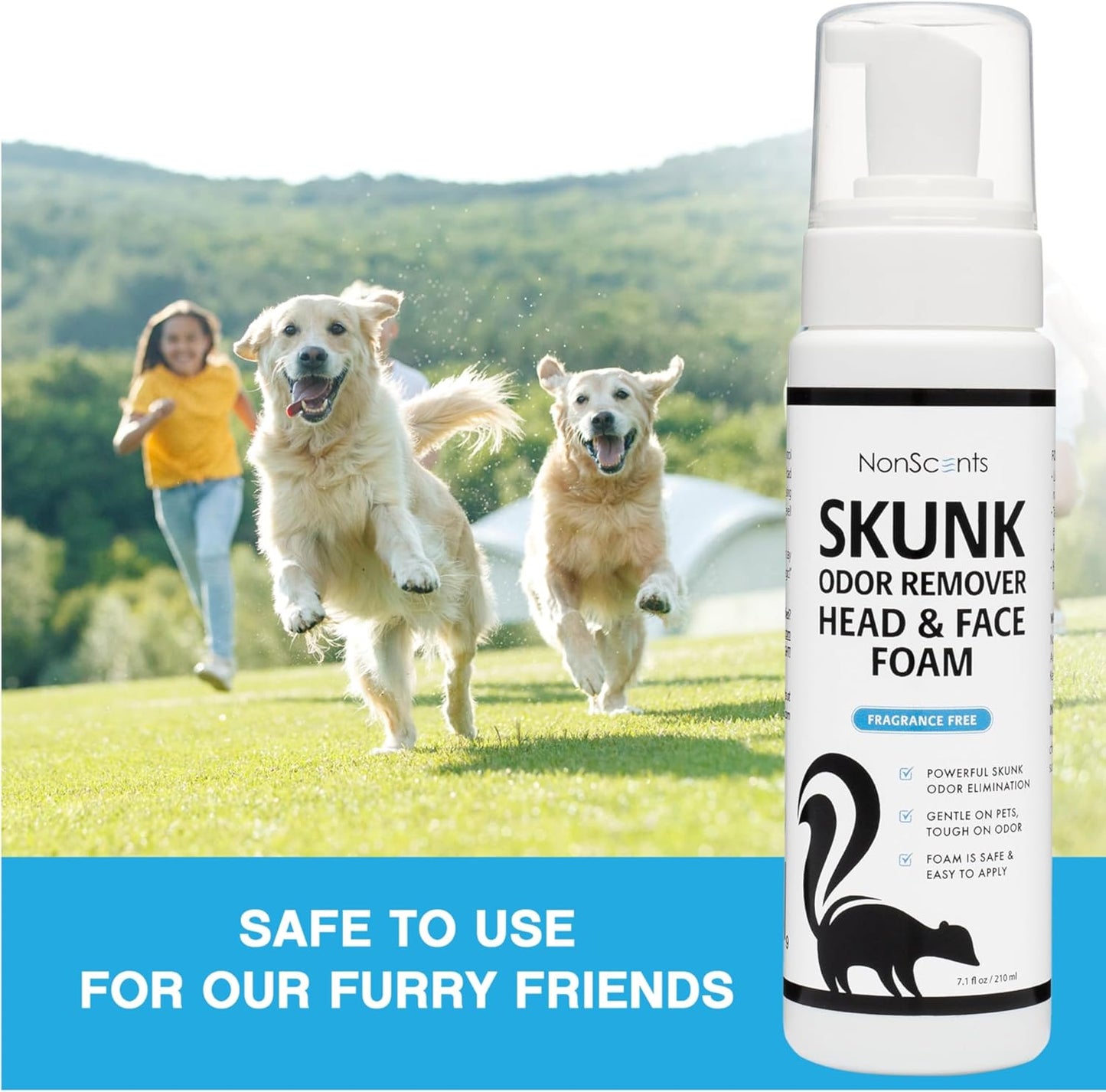 NonScents Skunk Odor Remover Head & Face Foam – Easily Eliminate Skunk Odor from Pets, Carpets, Clothing, Ready-to-Use for Dogs, Cats, Home, Carpet, Car, Clothes - Fragrance Free Freshener