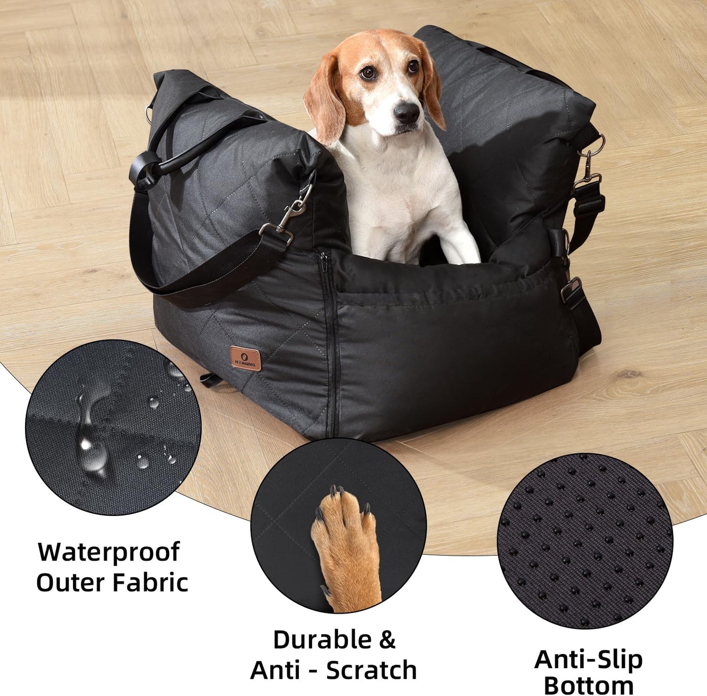 PET MARVEL Dog Car Seat for Small Dogs, Waterproof Dog Booster Seat with Storage Pockets Memory Foam, Fully Detachable Washable Pet Carseat, Up to 25 lbs, Portable Dog Car Travel Carrier, Black