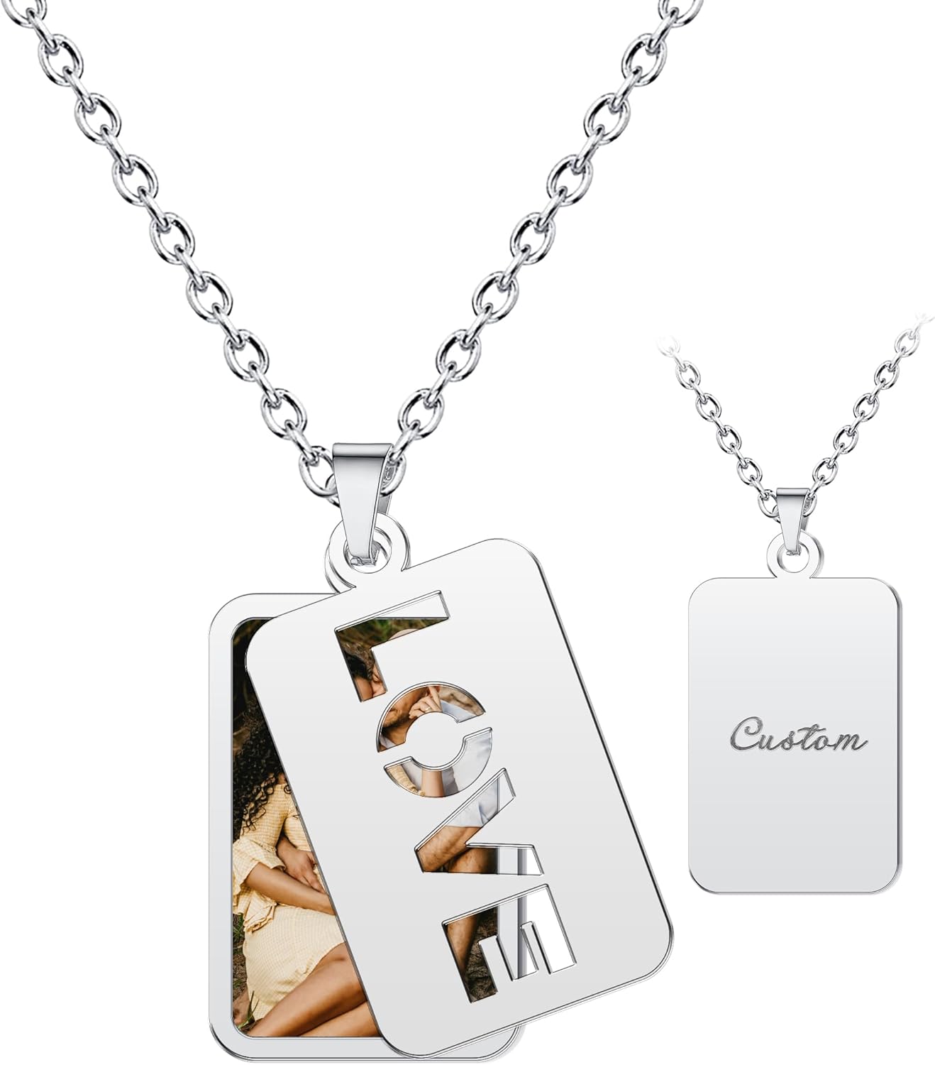 CharmSStory Personalized Photo Necklaces Custom Engraved Name Necklace Memory Keepsake Picture Necklace Pendant Customized Gifts for Women Men
