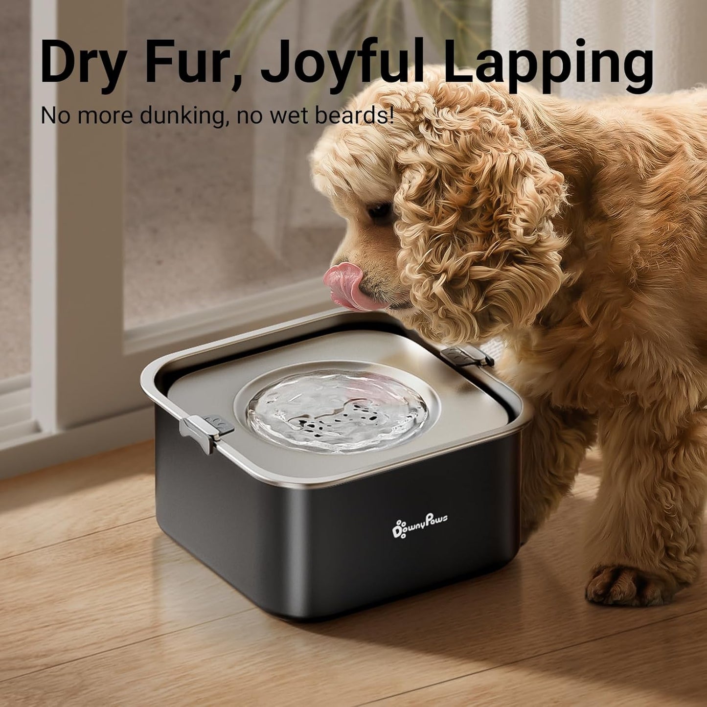 DownyPaws No Spill Water Bowl for Dogs,101oz/3L Slobber Stopper Stainless Steel, Slow Drinking Dog Water Bowl, No Mess Dog Water Dispenser Spill Proof, Dishwasher Safe, Black