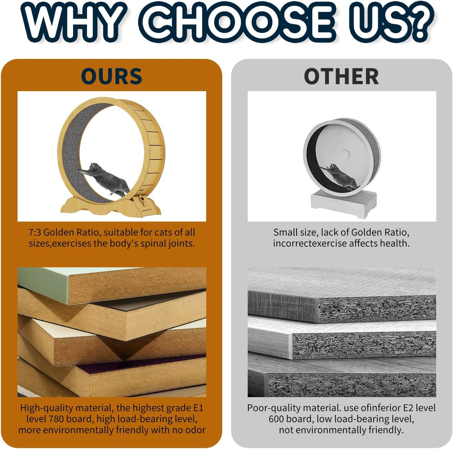 Cat Exercise Wheel 45 Inch Cat Treadmill for Indoor Cats, Running Wheel with Detachable Carpeted Runway, Cats Running Wheel Carpet Suitable for Most Pets Weight Loss and Health (Wood, XXL)