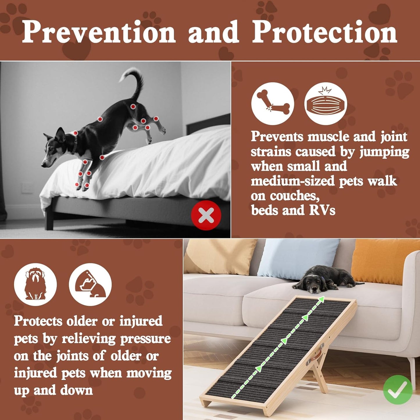 Dog Ramp for Couch, Wooden Pet Ramps 39.37" Long Adjustable 11"-20.47" Folding Puppy Ramps with High Traction Mat, Dog Stairs for Small & Medium Older Dogs & Cats, up to 150lbs