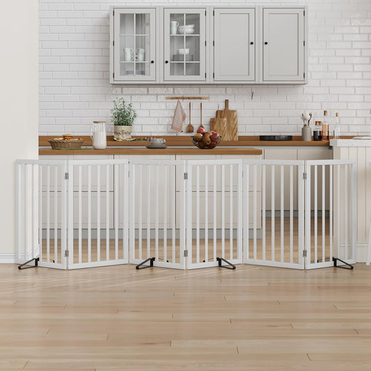 Dog Gate 32" Tall Freestanding Dog Gate for Doorways Foldable Pet Gate for Dogs Indoor (White,6 Panel)