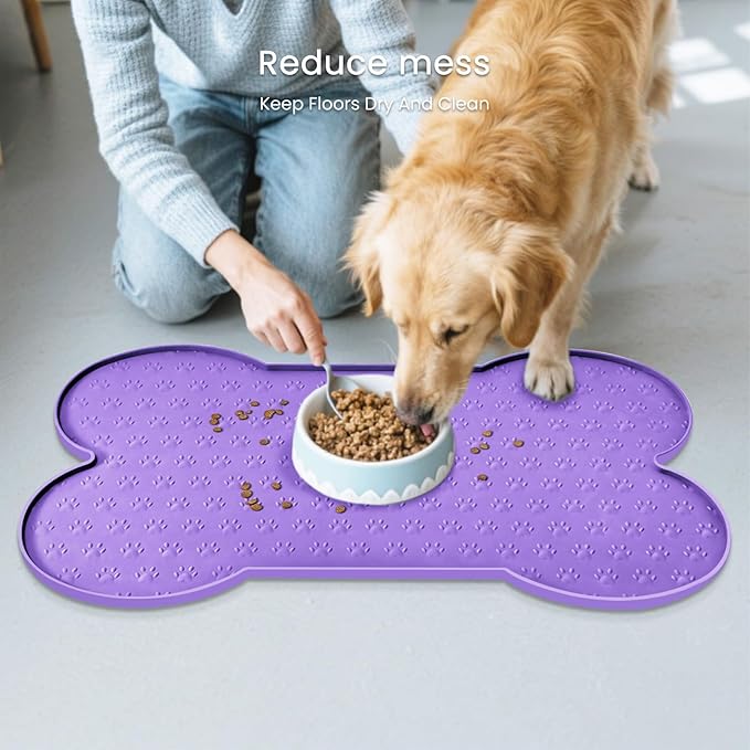 Dog Food Mat Anti-Slip Silicone Dog Bowl Mat Thicker Pet Placemat Waterproof Cat Feeder Pad with Raised Edge Puppy Kitten Feeding Mats Suitable Small Medium-Sized Dogs Cats Eating Tray