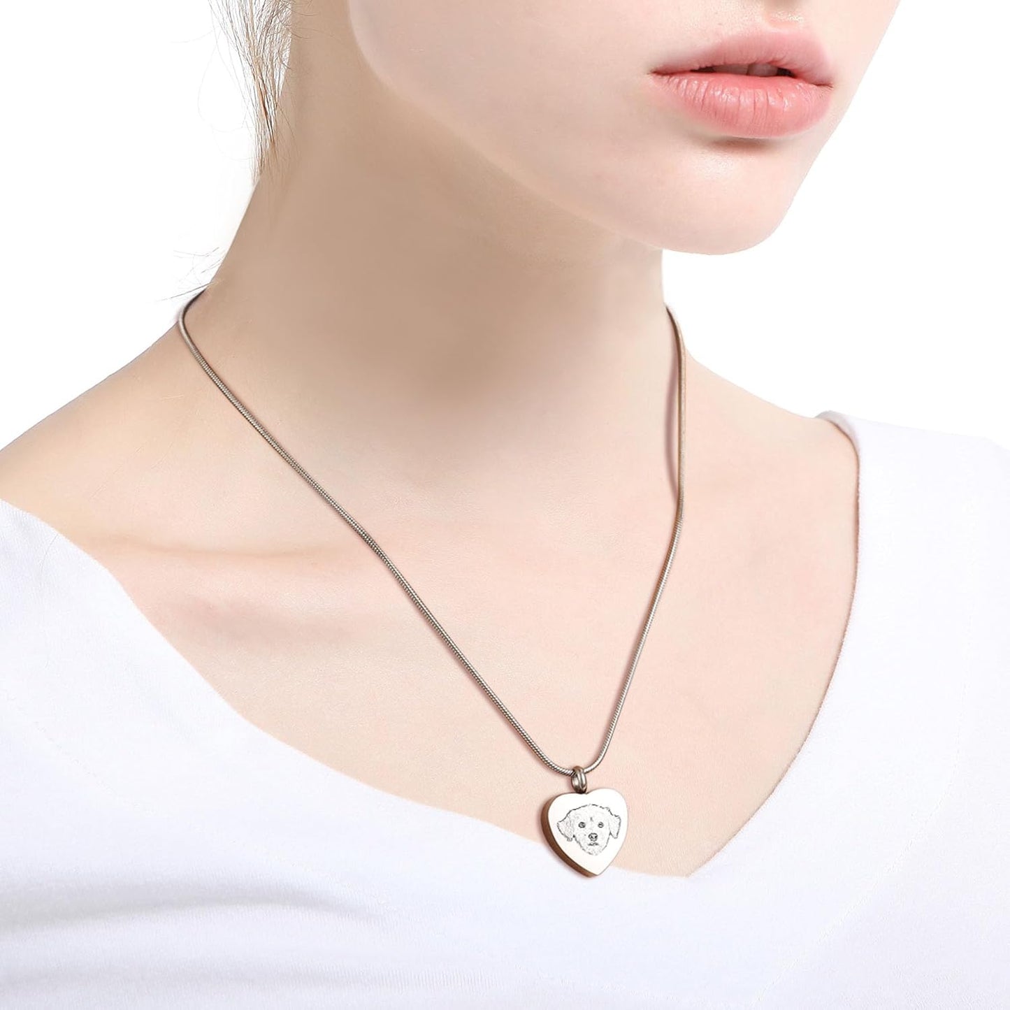 MeMeDIY Personalized Heart Paw Print Ashes Urn Pendant Necklace Custom Name/Photo/Date for Women Men Pet Lover Stainless Steel Memorial Dog Cat Pet Keepsake with Funnel Fill Kit Angel Wing