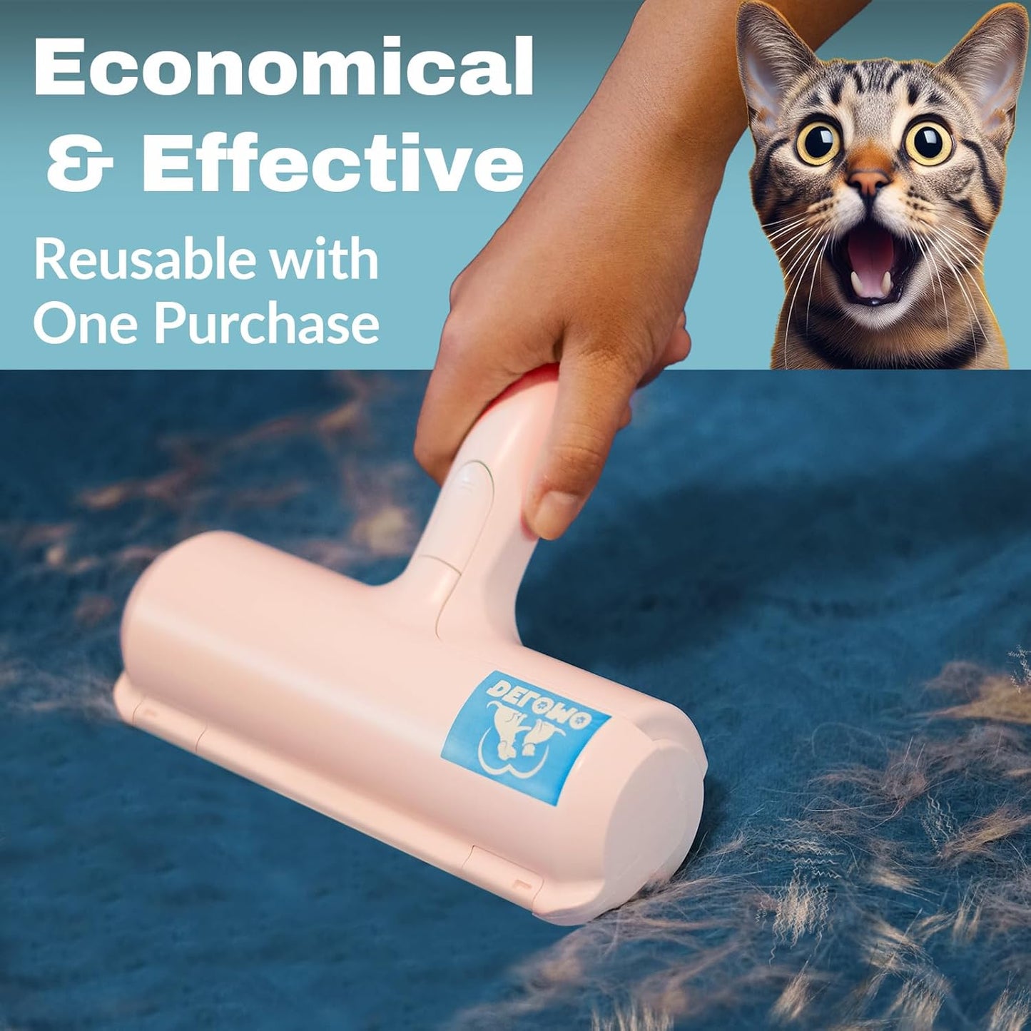 DELOMO Pet Hair Removal Tool, Pet Hair Remover - Lint Roller for Pet Hair - Cat and Dog Hair Remover for Couch, Furniture, Carpet, Car Seat, Reusable Lint Roller with Fur Bin, Pet Owner Essential