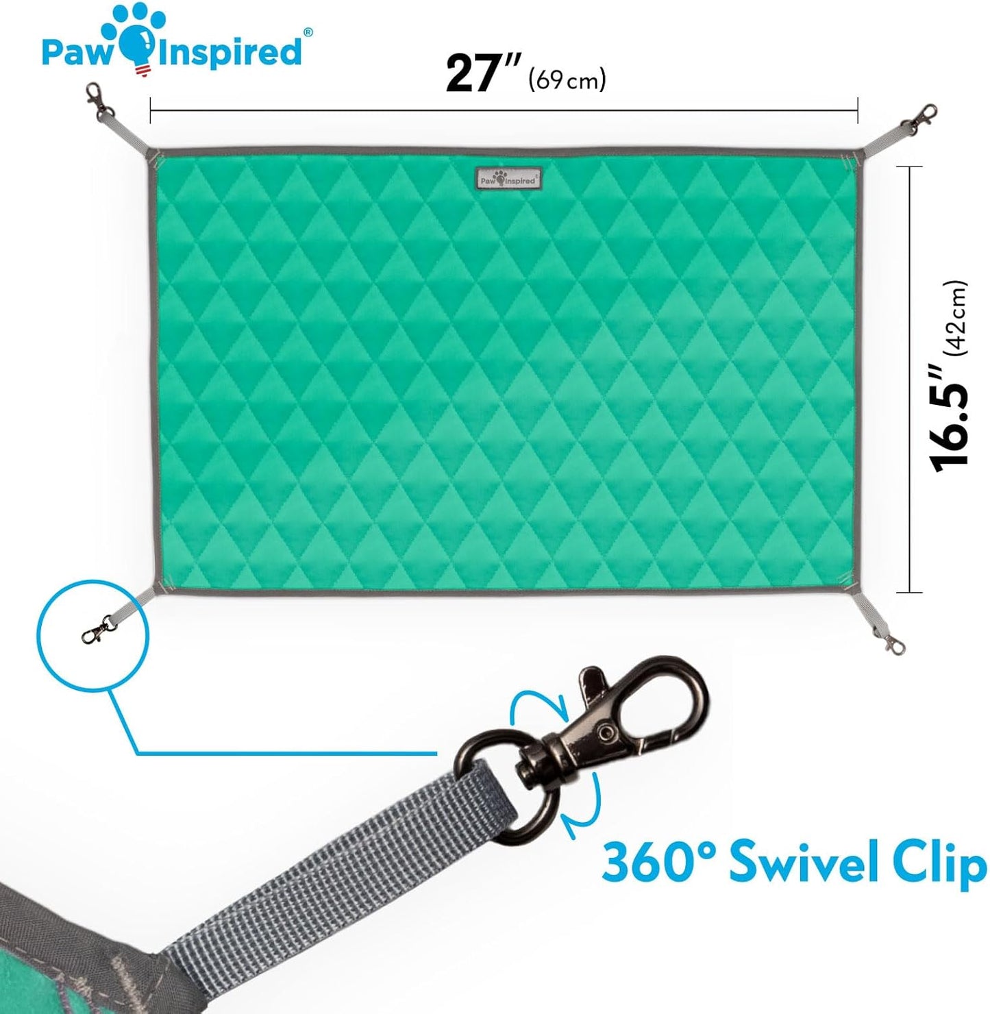 Paw Inspired Hanging Fleece Hammock for Ferrets, Rats, Chinchillas, Sugar Gliders, Cats, Small Pets | Hideout Toy for Guinea Pigs, Hamsters | Swivel Clips for Small Animal Cages (Gray/Green)