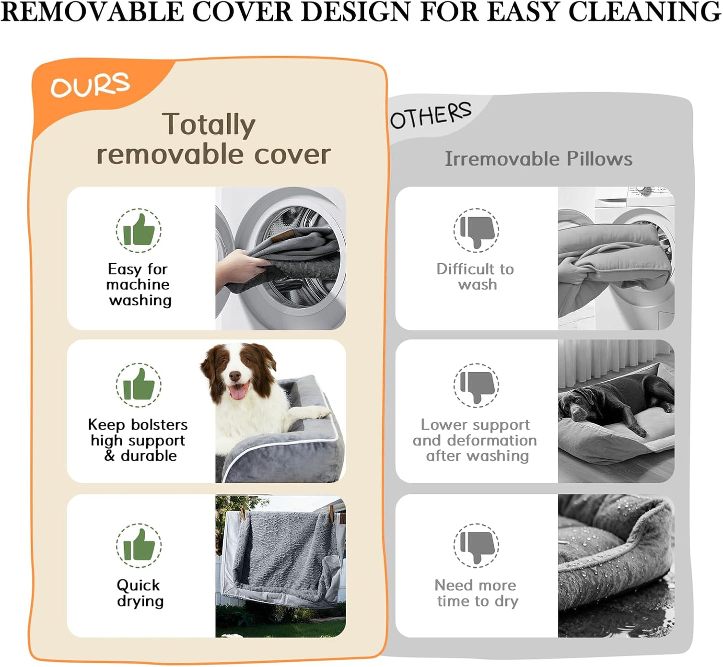 Comfort Expression Orthopedic Dog Bed for Extra Large Dogs 45x35 Inch, Waterproof Supportive Egg Crate Foam XL Pet Bed with Removable Bolsters, Dog Couch with Washable Cover & Non-Slip Bottom, Black