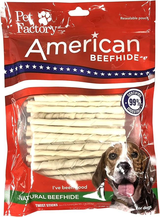 Pet Factory American Beefhide 5" Twist Sticks Dog Chew Treats - Natural Flavor, 1 lb