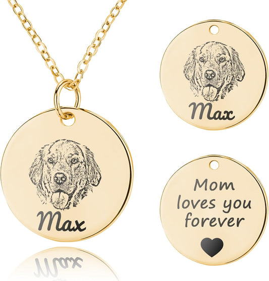 Personalized Pet Portrait Necklace Customized Pet Memorial Necklaces Dog Necklace for Women Custom Pets Necklaces Dog Memorial Jewelry for Cat Mom Dogs Dad (Gold 3 Portrait)