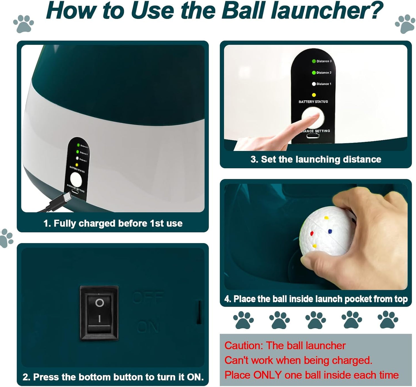 Automatic Dog Ball Launcher, Upgraded Interactive Dog Balls Thrower with 3 Distance 29Ft-79Ft, Remote Control Ball Launcher for Medium&Large Dogs, 6 Etpu Balls Included (Dark Green)