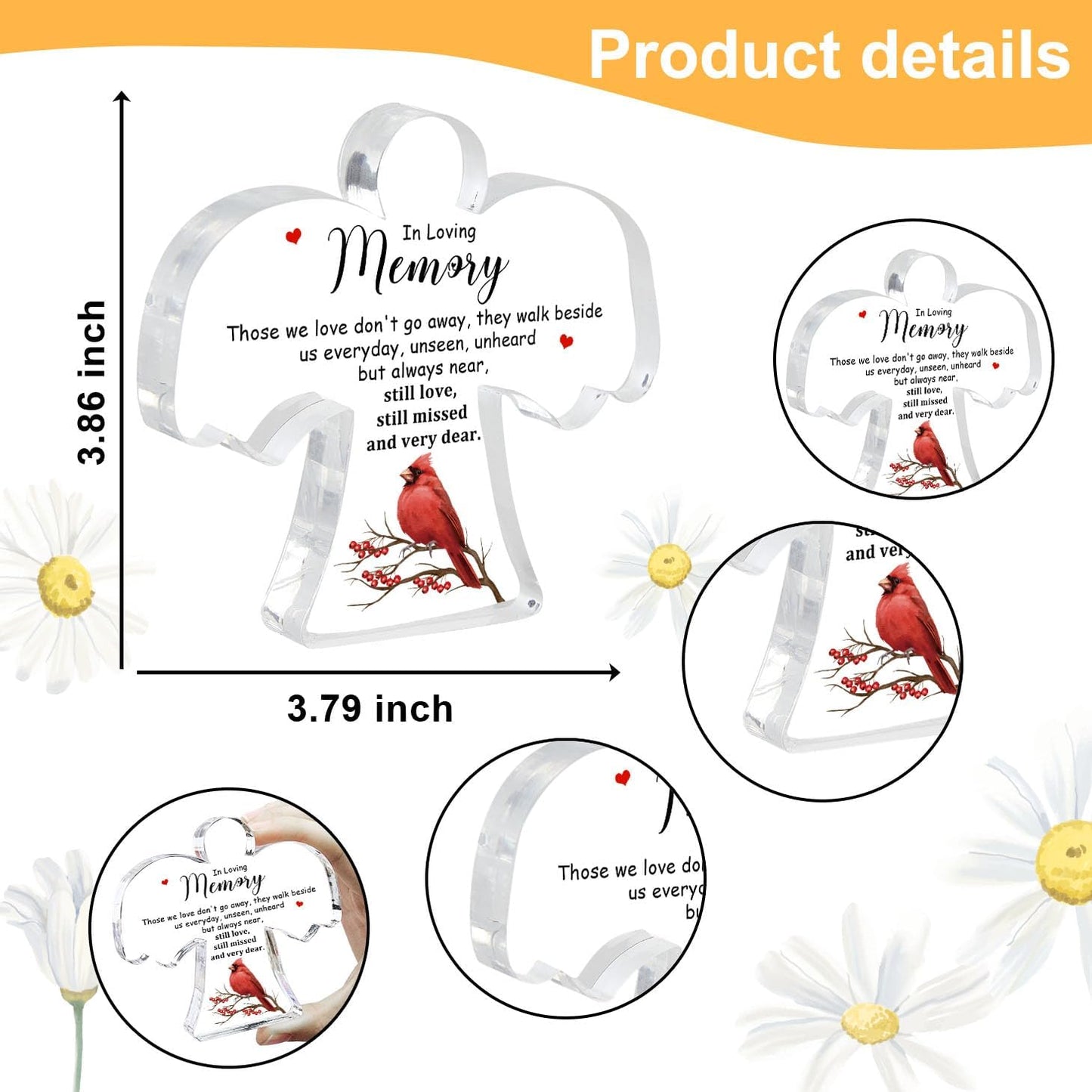 Memorial Cardinals Gift, Angel Acrylic Bereavement Memorial Sign Decor, Condolences Remembrance Grief Gift for Loss of Mother Mom Father Dad, Memory Sign for Home Living Room Desk Centerpiece Decor