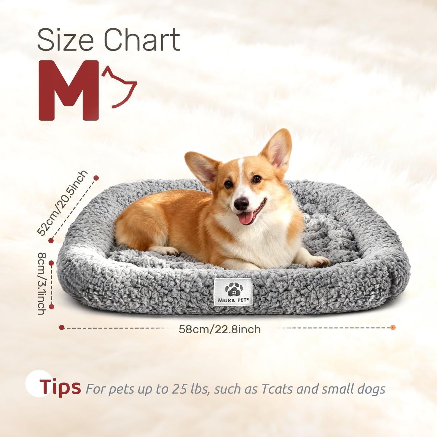 Mora Pets Self Warming Cat Bed Self Heating Pet Pad with Bolster and Foam Washable Removable Cover Non Slip Thermal Sherpa Fabric Pet Mat Grey 23 Inch