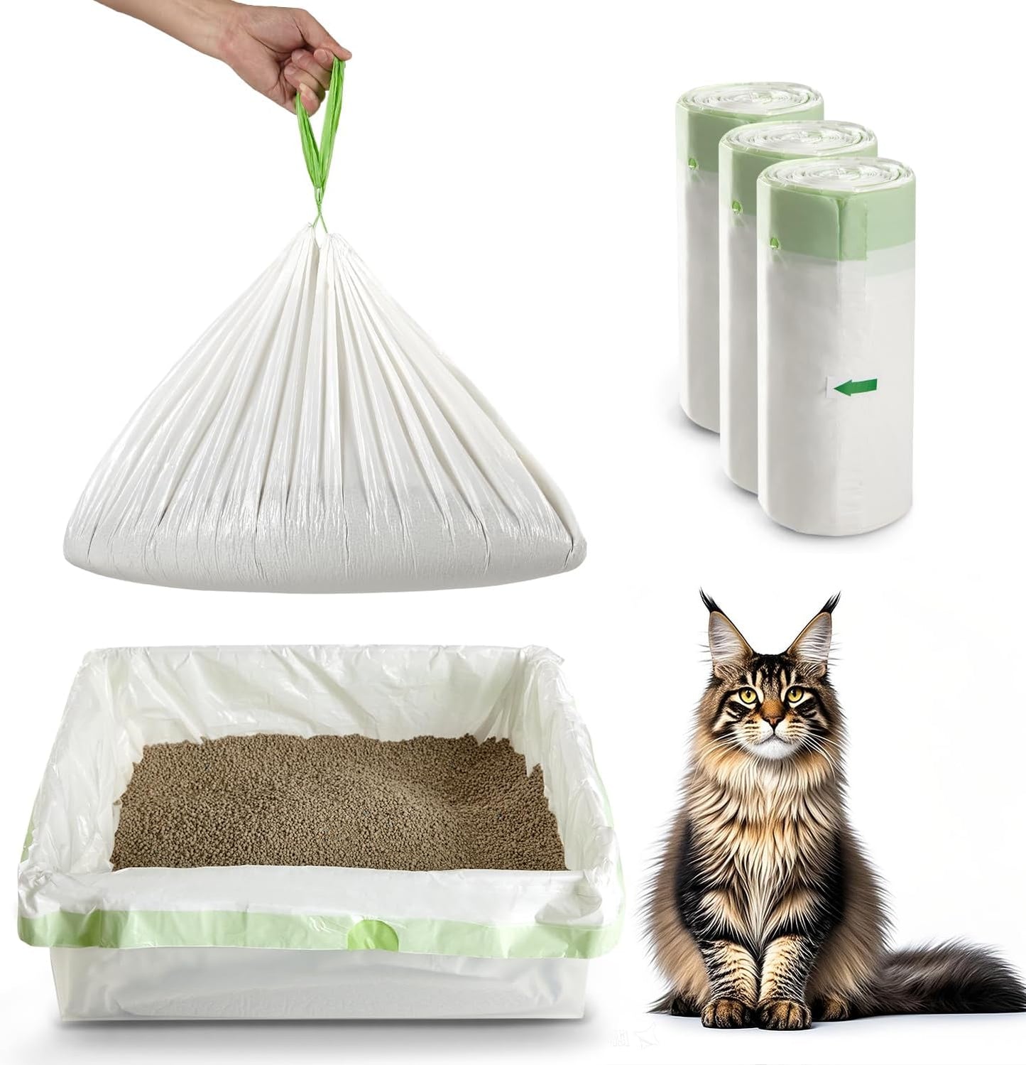 Cat Litter Box Liners Disposal Bags 36 Count, with Tie Handles,Large,37" x 17" Jumbo Drawstring Extra Durable Pet Cat Pan Liners for litter box Extra-Thick Kitty Litter Box Bag