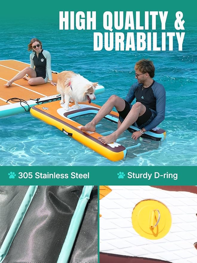 Niphean Dog Pool Ramp(Full-Coverage Non-Slip Deck),Stable Pup Plank with High Weight Capacity,Inflatable Dog Ramp for Pool,Boat,or Lake Use,Safe & Durable Design for Large Pets to Easy Water Access
