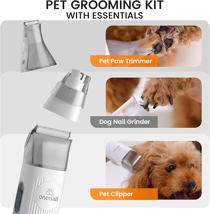 oneisall Dog Grooming Vacuum, Pet Grooming Vacuum with Clipper Nail Grinder, 1.5L Dust Cup Dog deshedding Vacuum Brush with 7 Pet Grooming Tools for Shedding Pet Hair, Home Cleaning