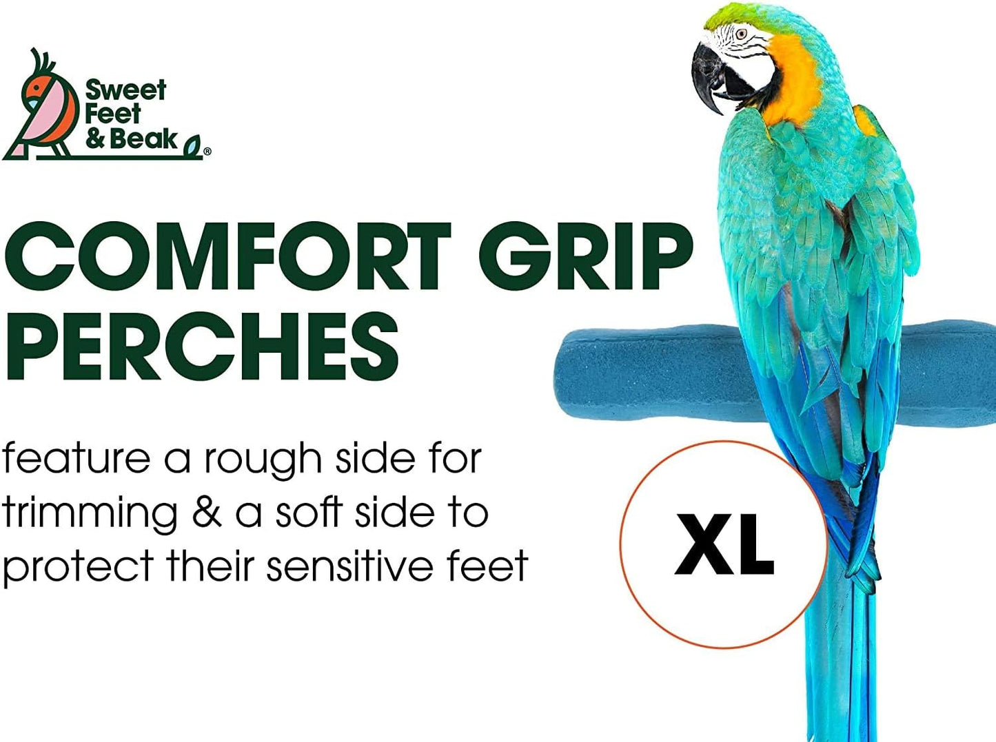 Comfort Grip Safety Perch for Bird Cages - Pedicure Perch for Birds to Keep Nails and Beaks in Top Condition - Safe Easy to Install Bird Cage Accessories - XL 13.5"