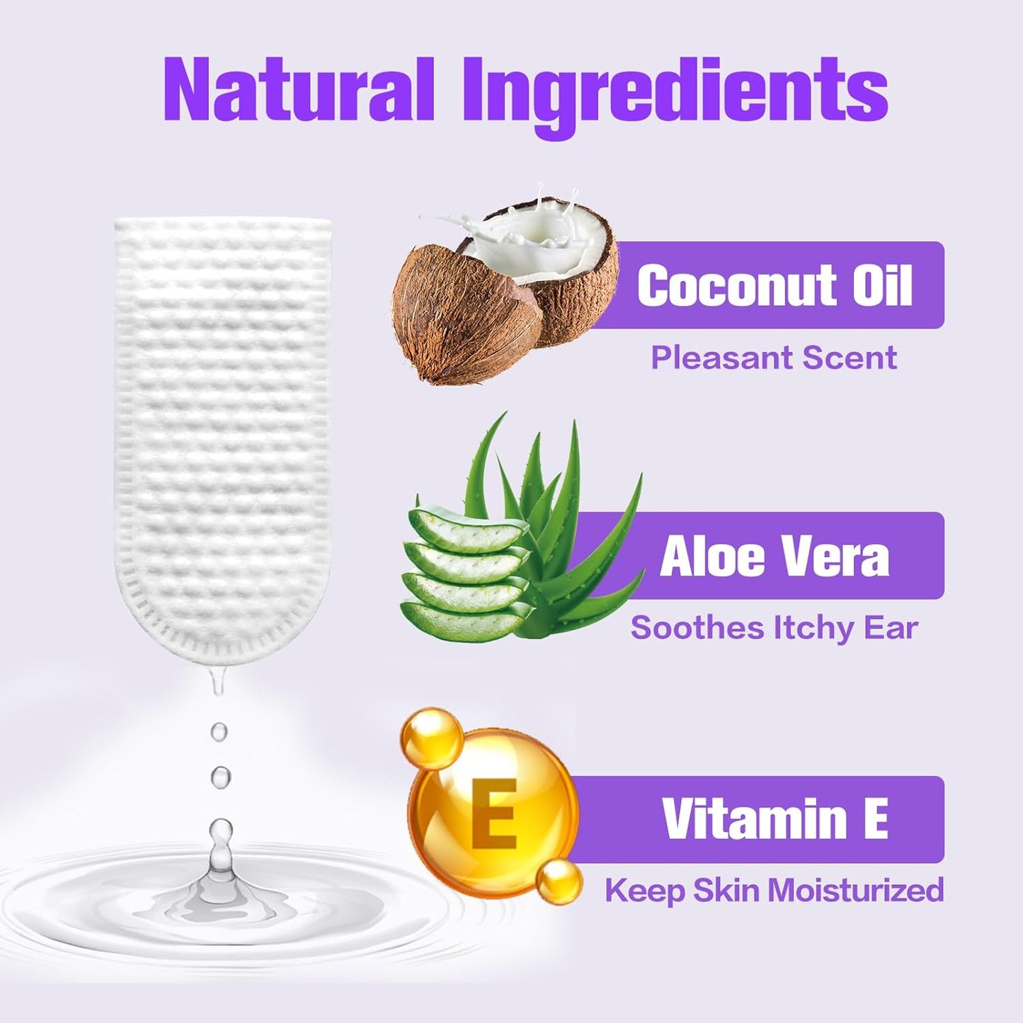 Dog Ear Wipes,Gently Remove Ear Wax & Dirt,Relieve Ear Itching Fresh Coconut Scent, All Natural Ingredients Dog Ear Cleaning Wipes - 50 Count