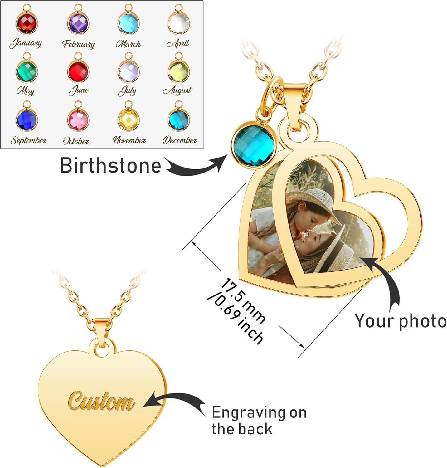 CharmSStory Personalized Photo Necklaces Custom Engraved Name Necklace Memory Keepsake Picture Necklace Pendant Customized Gifts for Women Men