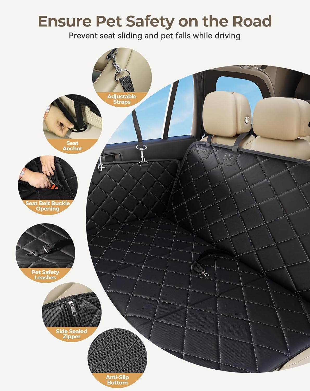 Dog Car Seat Cover for Back Seat Hard Bottom, 600D Waterproof Back Seat Extender, Durable Anti-scratch Nonslip Pet Dog Hammock for Car SUV Truck Travel