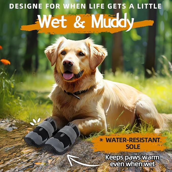 Dog Shoes for Large Dogs, Medium Dog Boots & Paw Protectors for Hardwood Floors, Outdoor Dog Booties for Hot Pavement Winter Snow Hiking, Waterproof Dog Shoes with Reflective Strips Size 8