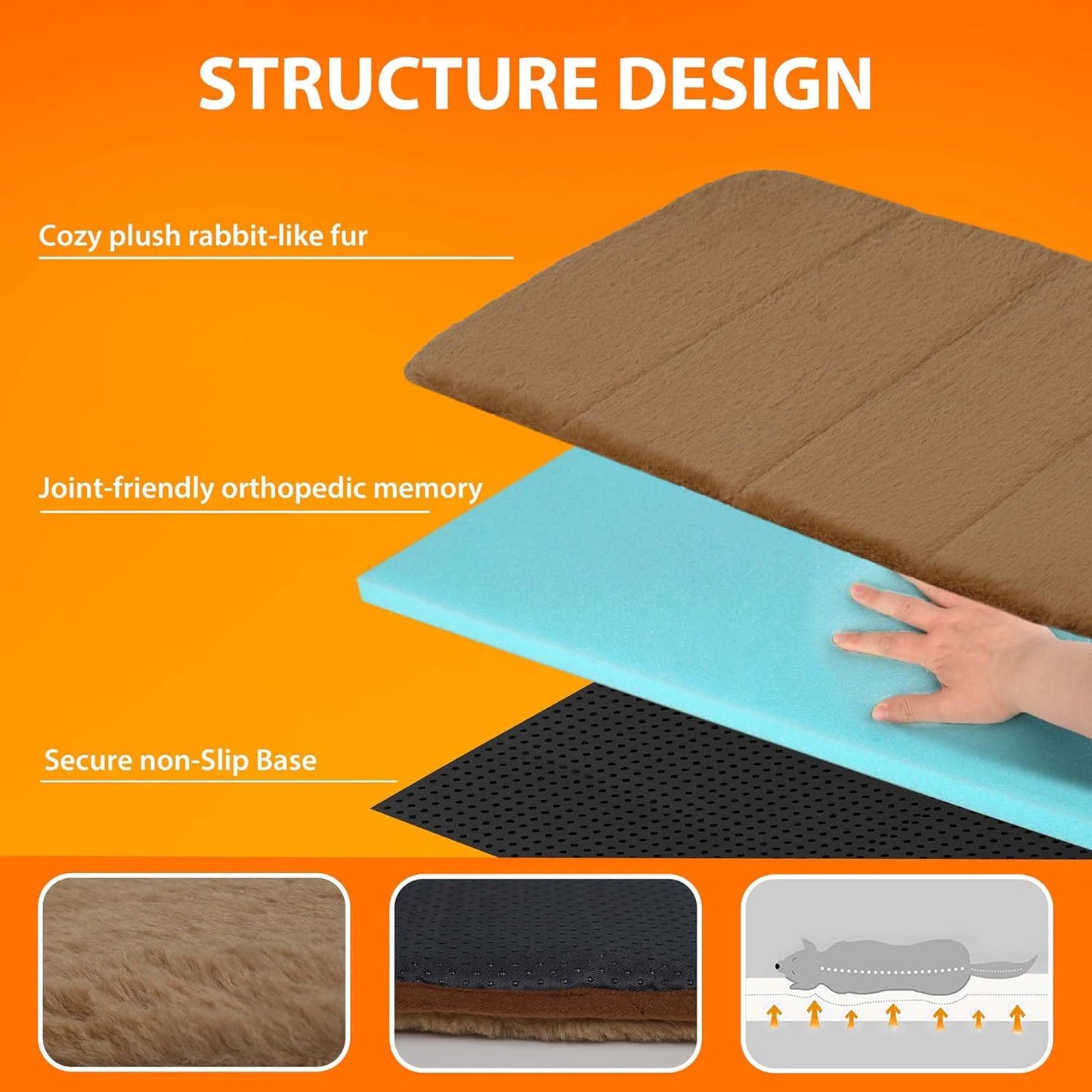 Dog Crate Pad for Medium Dogs - Orthopedic Dog Bed with Memory Foam, Washable Soft Warm Pet Mat with Non-Slip Bottom, Khaki