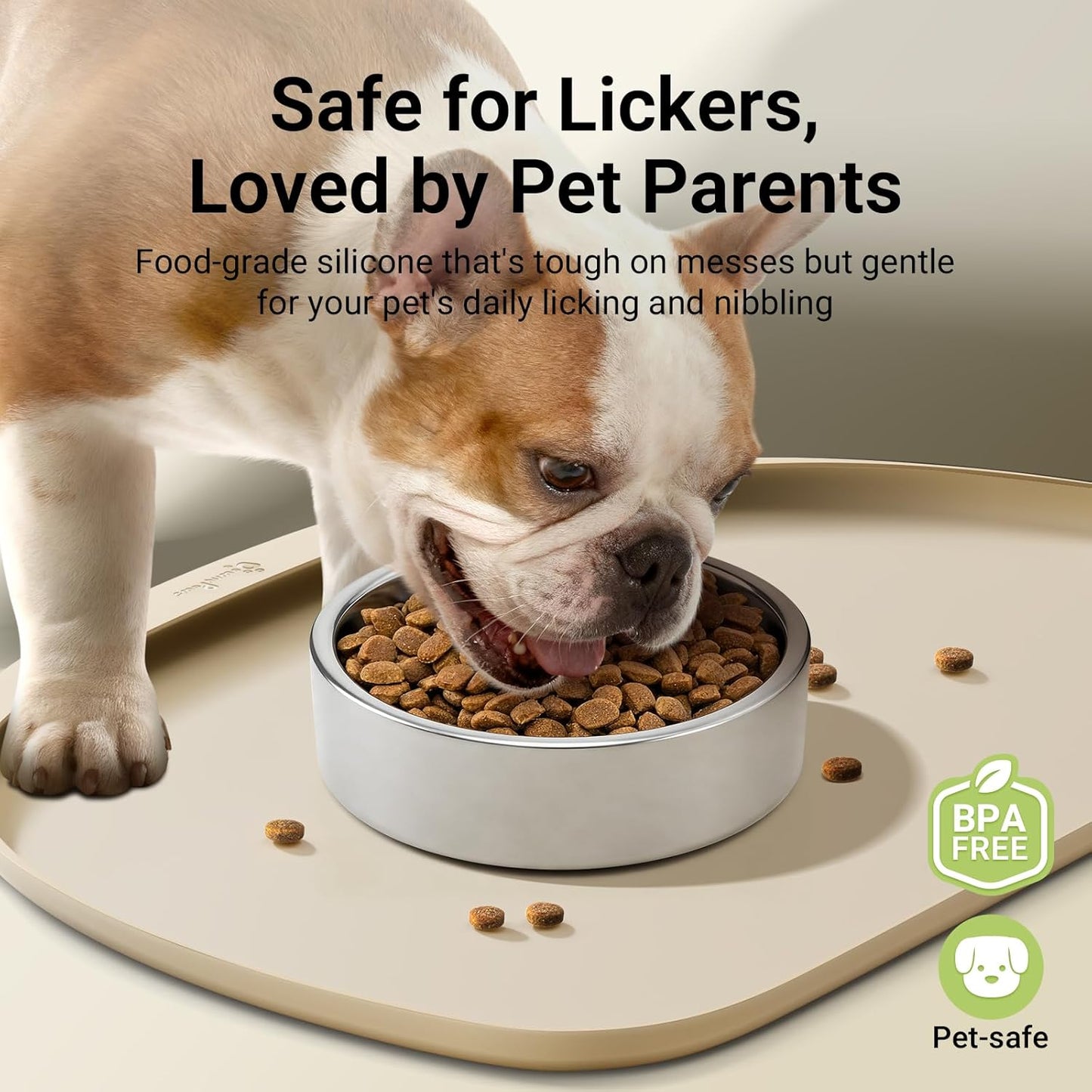 DownyPaws Dog Food Mats for Floors Waterproof, BPA Free Silicone Dog Bowl Mat, Non-Slip Pet Feeding Mat with High Raised Edge, Cat Placemat for Messy Drinkers, 18"×12.5", Almond