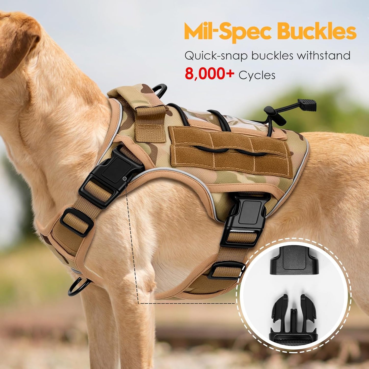 Heavy-Duty Tactical Dog Harness for Large Dogs, No Pull Adjustable Reflective Pet Vest with Molle System, K9 Military-Grade Control for Service Training, Outdoor & 10+ Breeds, Desert Camo, Medium