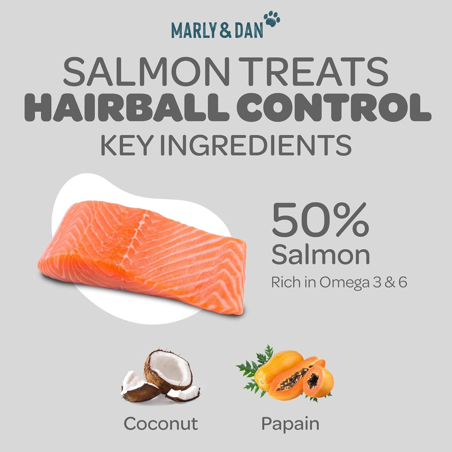 Marly & Dan Salmon Treats for Cats with Brewers Yeast & Coconut, Hairball Recipe, 3-oz Bag