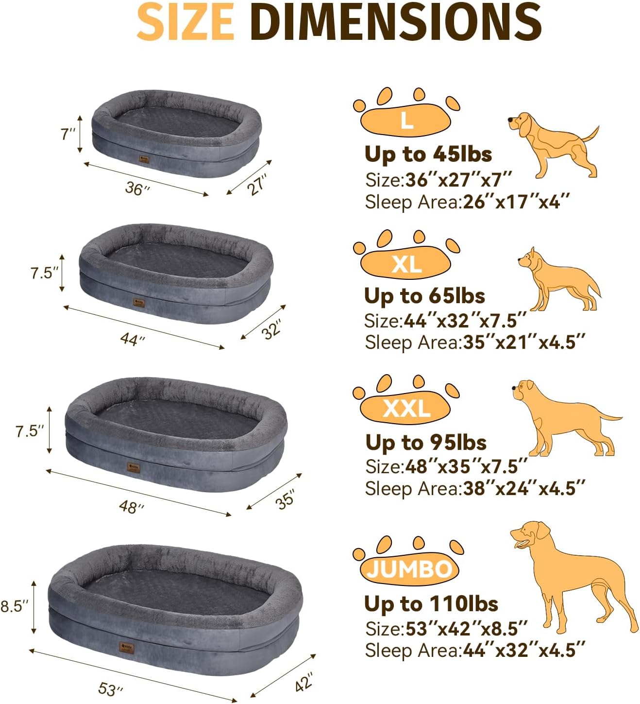 Orthopedic Washable Large Dog Bed: Cooling Dog Bed with Bolsters - Jumbo Bed Waterproof Removable Cover Non-Slip Pet Bed for Extra Large Sized