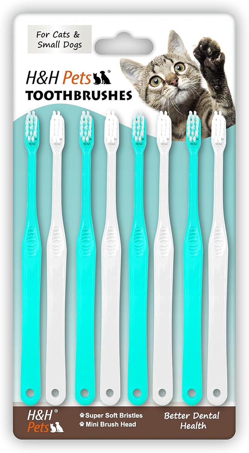 H&H Pets Toothbrush for Small Dogs & Cats - Soft and Extra Small Toothbrush Designed for Cats, Puppies, and XS Breed Dogs Like Teacups, Chihuahuas, Yorkshire, and Poodle, 8 Count Pack