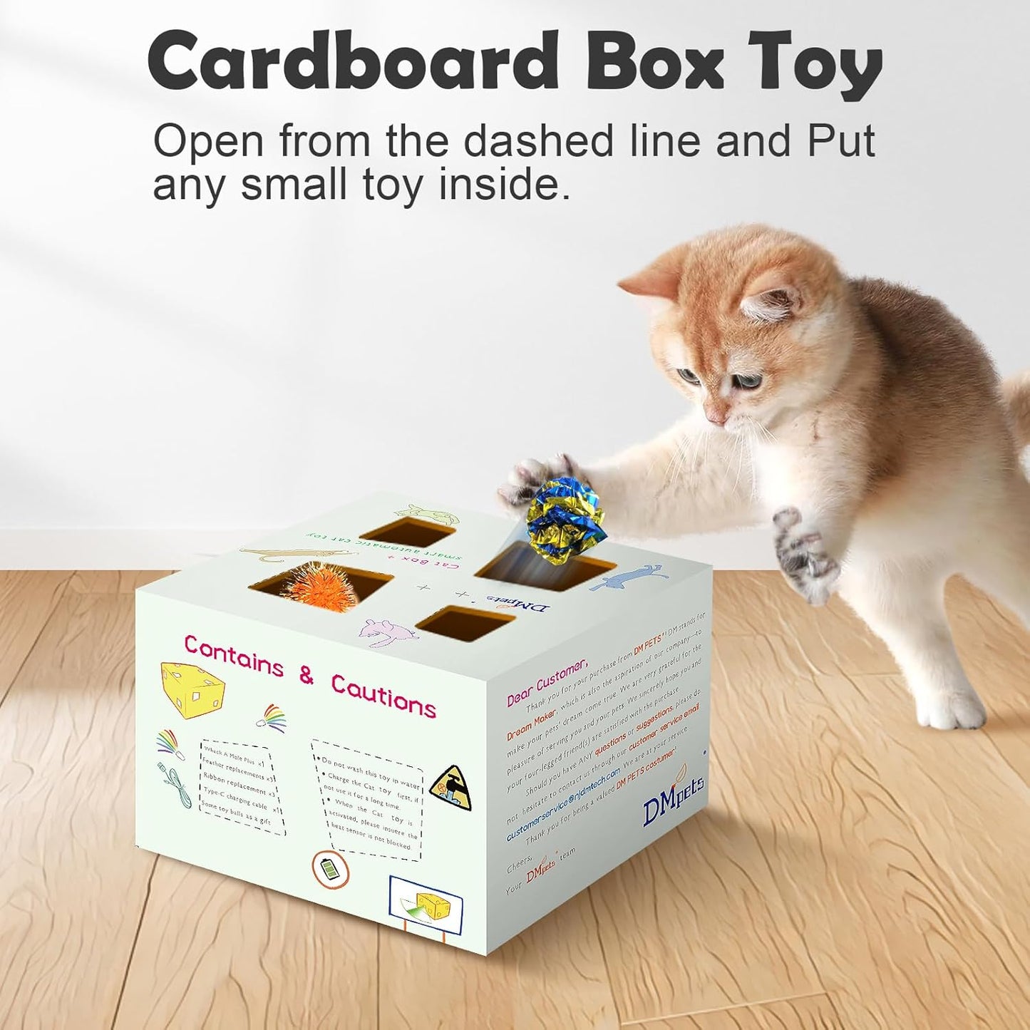 Migipaws Automatic MigiBox Plus Cat Toys 3 n1 Interactive Pounce Mystery Under PopSkin 12 Holes Cardboard Kitten Toys for Indoor Rechargable 8 Accessories(White)