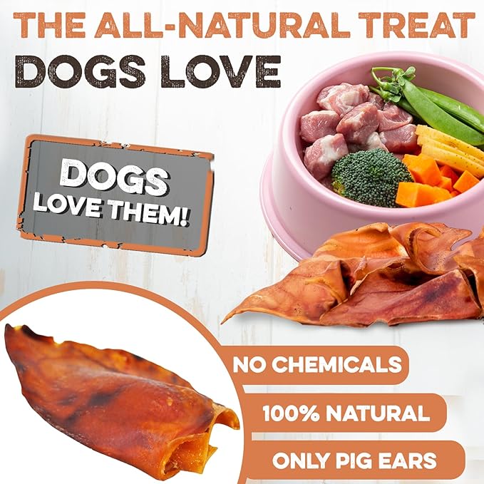 BRUTUS & BARNABY Pig Ears for Dogs, 12 Ct. – Whole or Half, All Natural Single Ingredient Dog Chews, Slow Cooked & Fully Digestible Rawhide Alternative