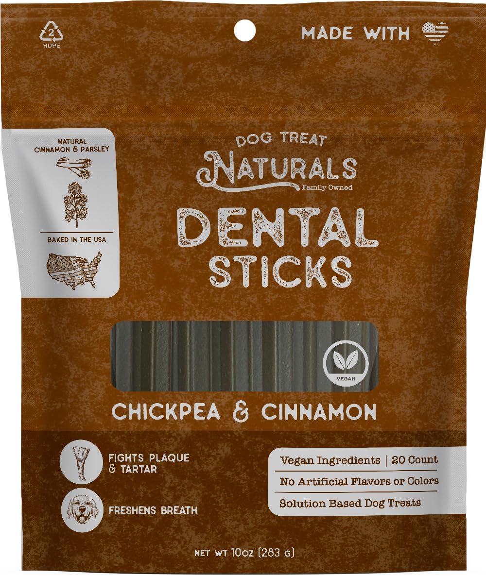 Dog Treat Naturals Dental Chew Sticks | Helps Clean Teeth and Easy to Digest Dog Treats | Dog Breath Freshener | Made with Chickpea & Cinnamon| Made in USA (20 Sticks)