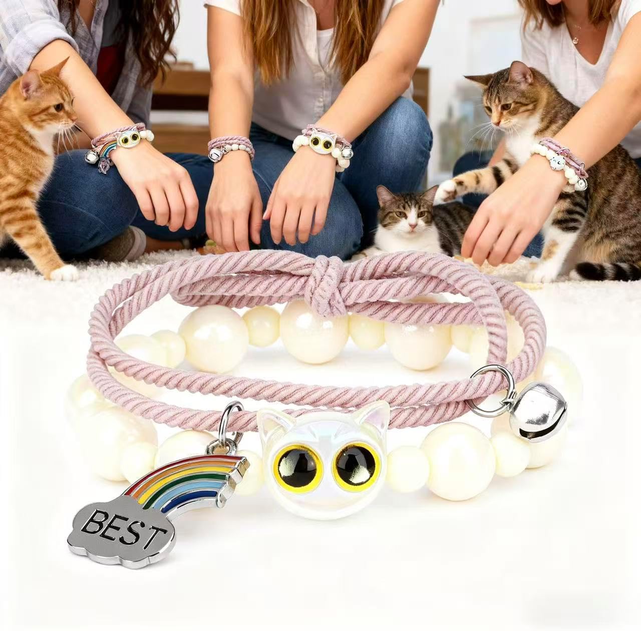 LINGYUAN 2 PCS Pet Memorial Gifts for Cats, Rainbow Bridge Bracelet for Beloved Cat Loss of Pet Remembrance Gifts