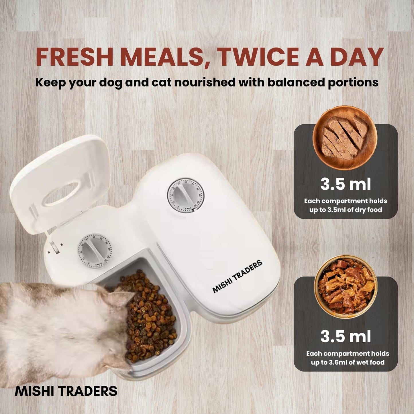 Automatic Pet Feeder - 2 Meal Pet Feeder with 48H Timer - Cat Food Dispenser for Wet and Dry Food - for Cats and Small Dogs