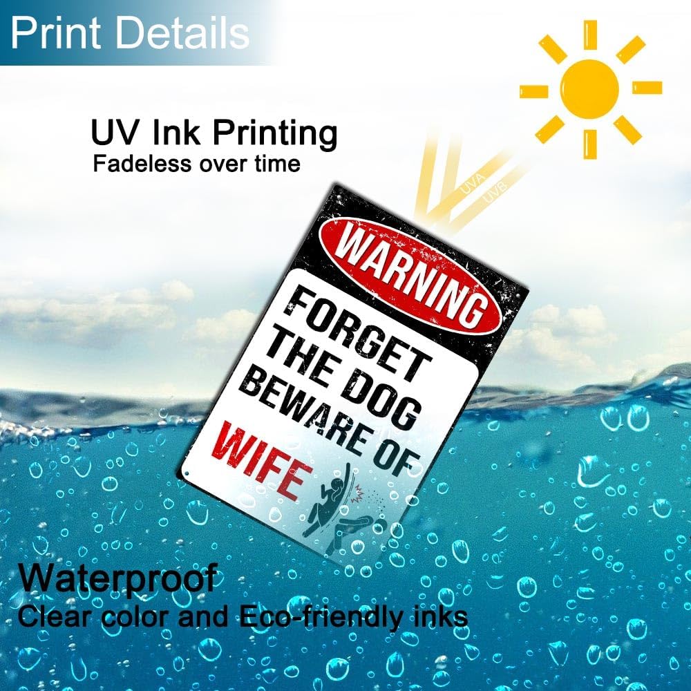 Funny Warning Signs for Home Bar Pub Garage Wall Decorations Forget The Dog Beware of Wife 8 x 12 inch