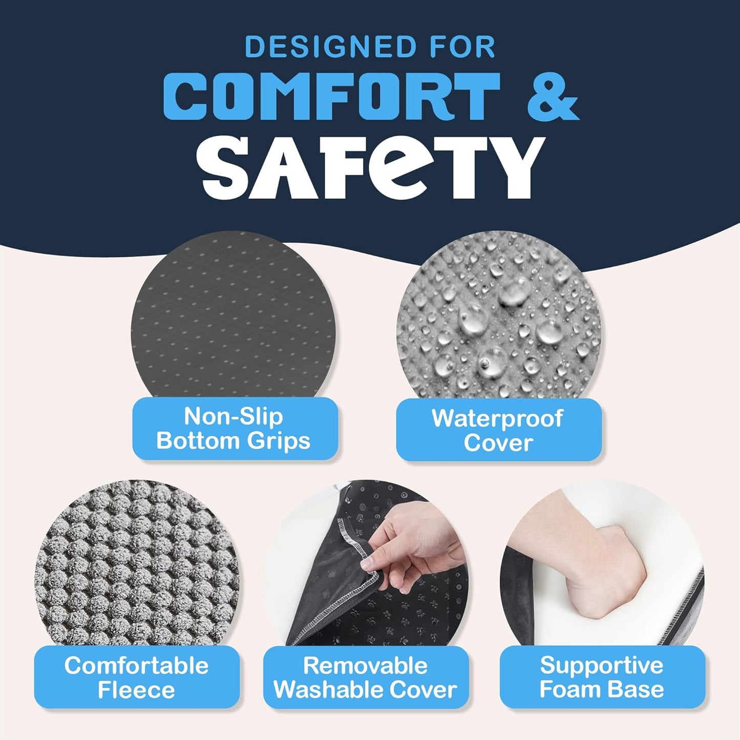 PAWZY Foam Pet Stairs for Small Dogs & Cats – 4-Step Dog Ramp 20” High, Wide Non-Slip Steps for Bed & Couch – Washable Pre-Fitted Cover (no Assembly Required), Waterproof Base – Grey