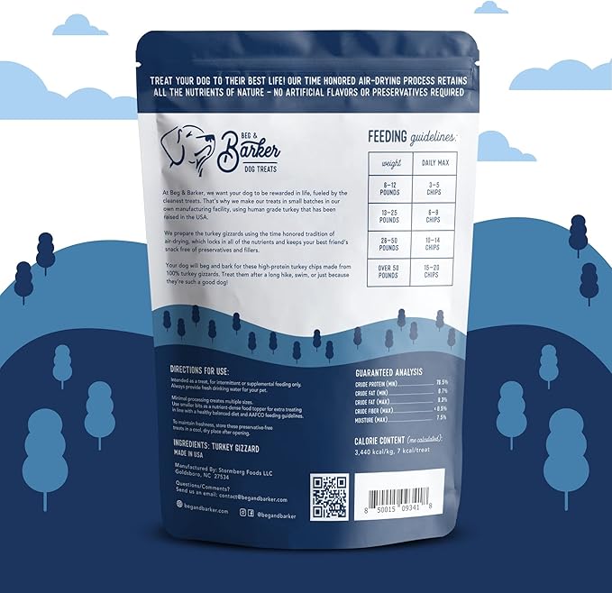 Beg & Barker Turkey Chips for Dogs (8 Ounce, Pack of 1) - Single Ingredient Dog Treats Made for Large & Small Dogs Protein Human Grade Dog Treats Made from Real Meat Turkey, Made in USA