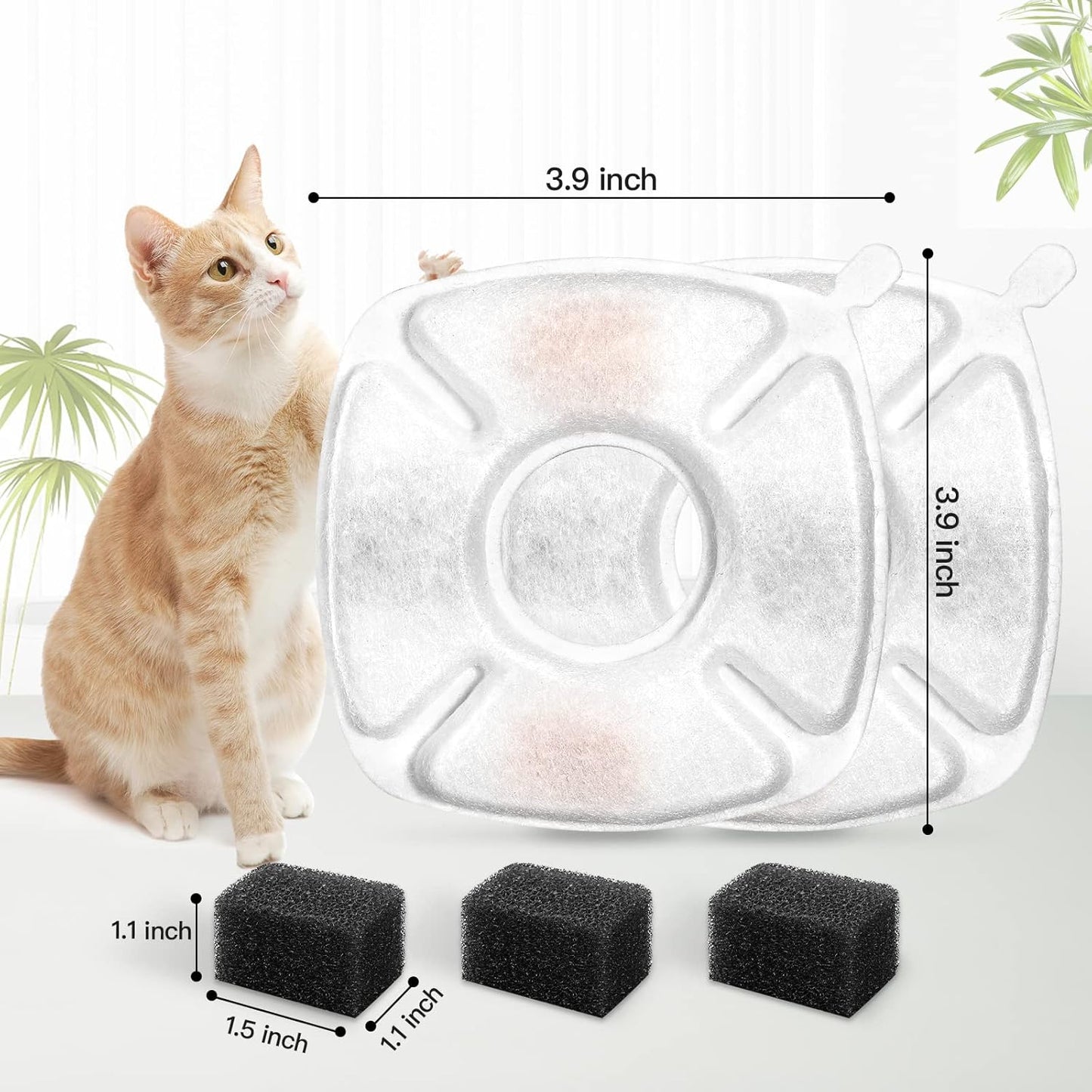 32 Pcs Cat Fountain Replacement Filters 16 Pack Cat Water Fountain Replacement Filters with 16 Pack Pre-Filter Sponges, Pet Fountain Filter Fit for 95oz/2.8L Automatic Pet Fountain Cat Water Fountain