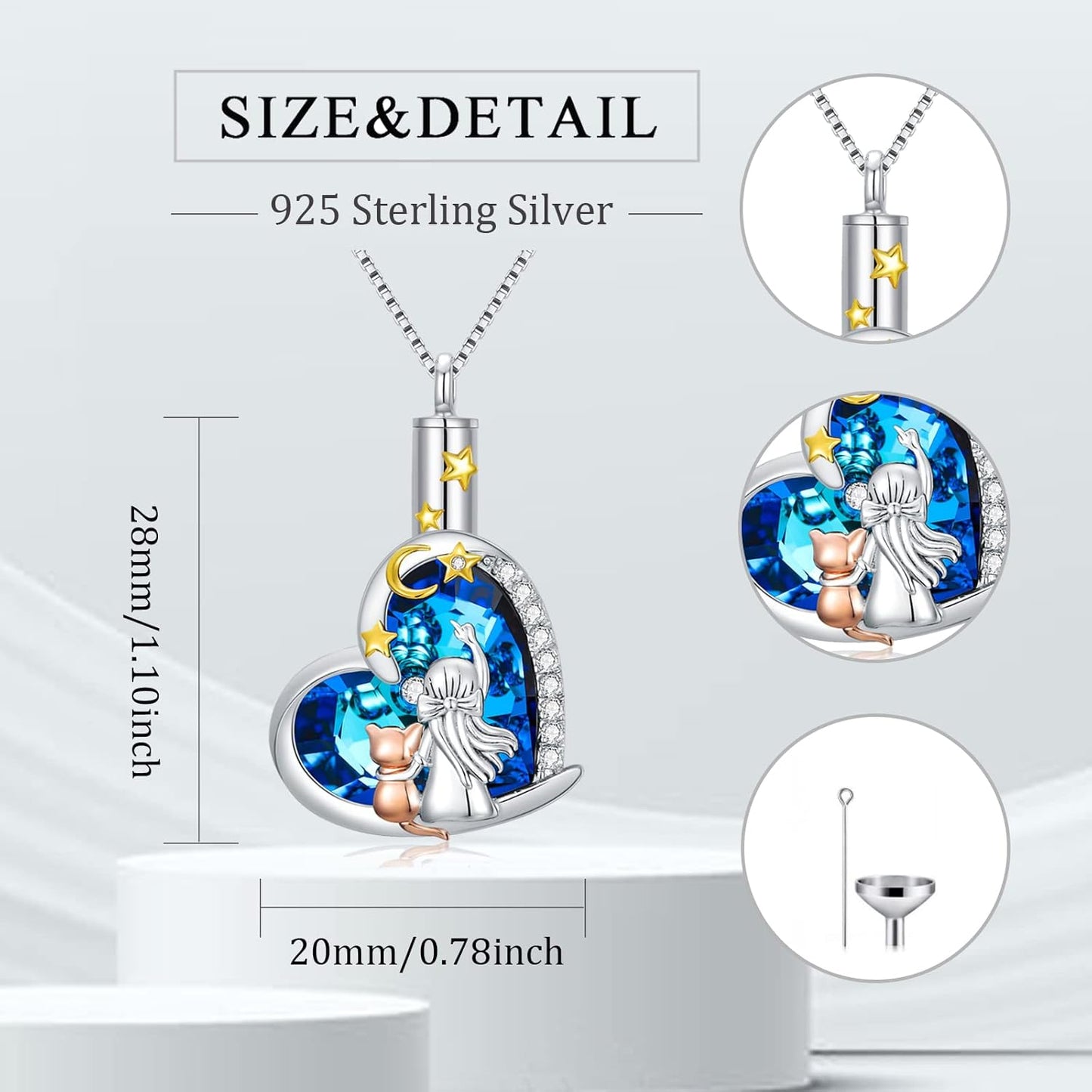 Sterling Silver Pet Urn Necklace for Ashes - Memorial Keepsake for Dog, Cat Pet