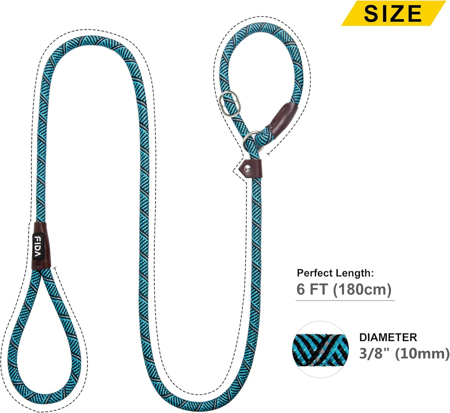 Fida Durable Slip Lead Dog Leash, 6 FT x 3/8" Heavy Duty Comfortable Strong Rope Slip Lead for Small Dogs and Puppies, No Pull Pet Training Lead with Highly Reflective(3/8", Blue)