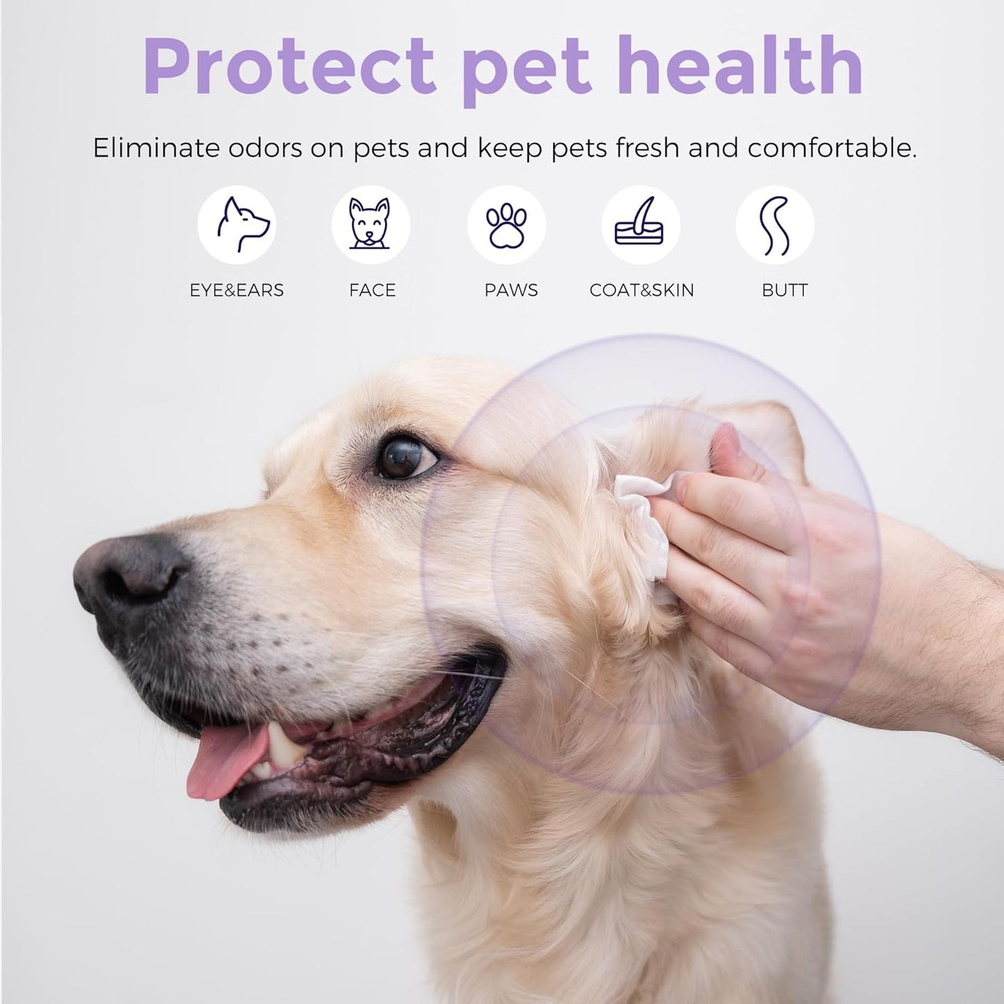 Dog Wipes, 100 Count Pet Grooming Wipes, Conditioning Shine Coat, Cleaning and Deodorizing, Pet Wipes for Dogs & Cats, for Sensitive Skin (Lavender)